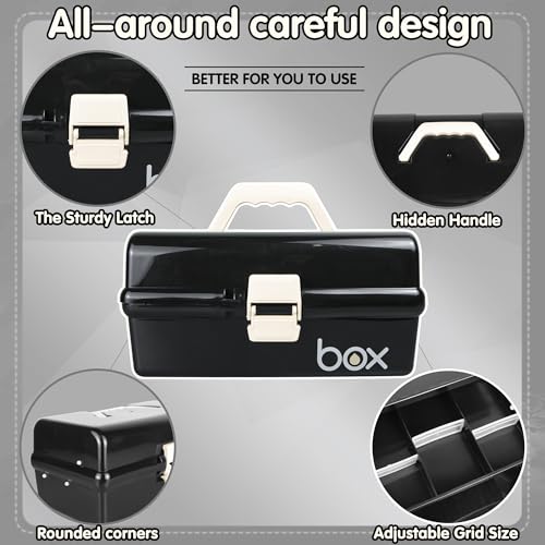 TERGOO 12in Three-Layer Multipurpose Storage Box Organizer Folding Tool Box/Art & Crafts Case/Sewing Supplies Organizer/Medicine Box/Family First Aid Box with 2 Trays (Black)… - Image 3