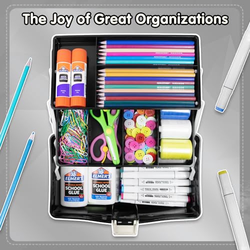 TERGOO 12in Three-Layer Multipurpose Storage Box Organizer Folding Tool Box/Art & Crafts Case/Sewing Supplies Organizer/Medicine Box/Family First Aid Box with 2 Trays (Black)… - Image 5