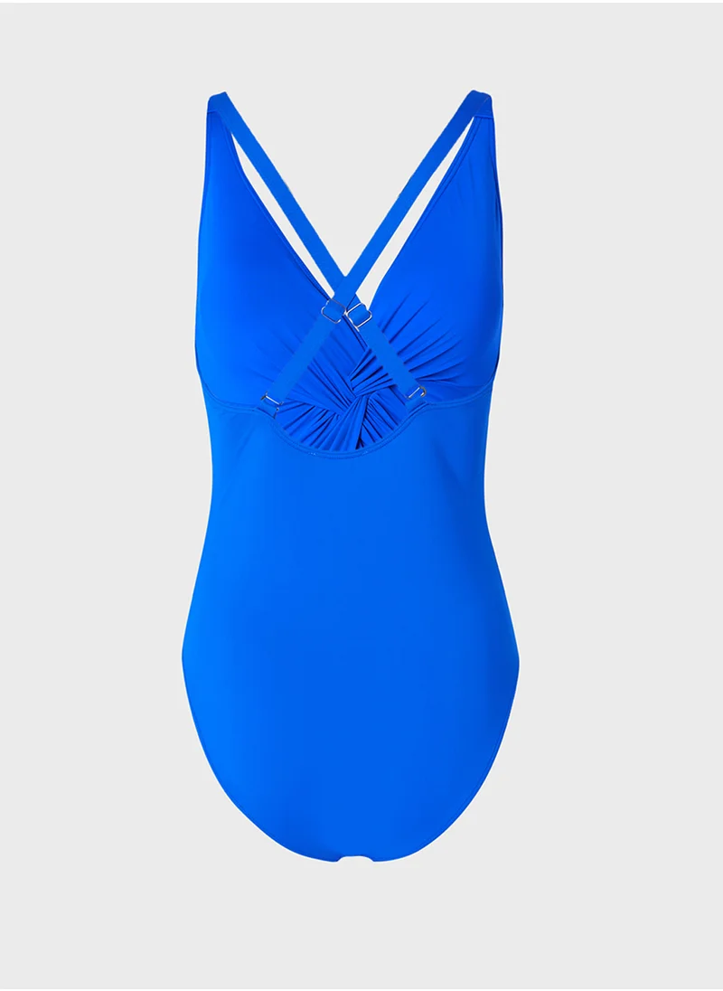 جينجر Plunge Neck Ruched Swimsuit