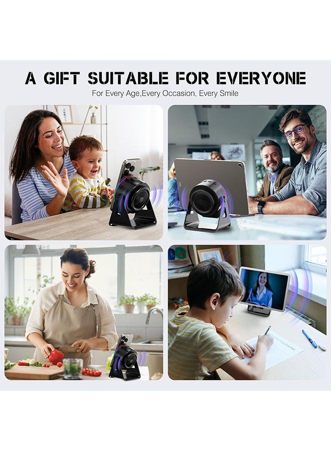 مكبر صوت لاسلكي، حامل هاتف بلوتوث متعدد الوظائف مع إضاءة RGB ودوران 360 درجة، صوت محيطي عالي الدقة، متوافق مع أجهزة iPhone/iPad/Android/Samsung - أسود - Image 5