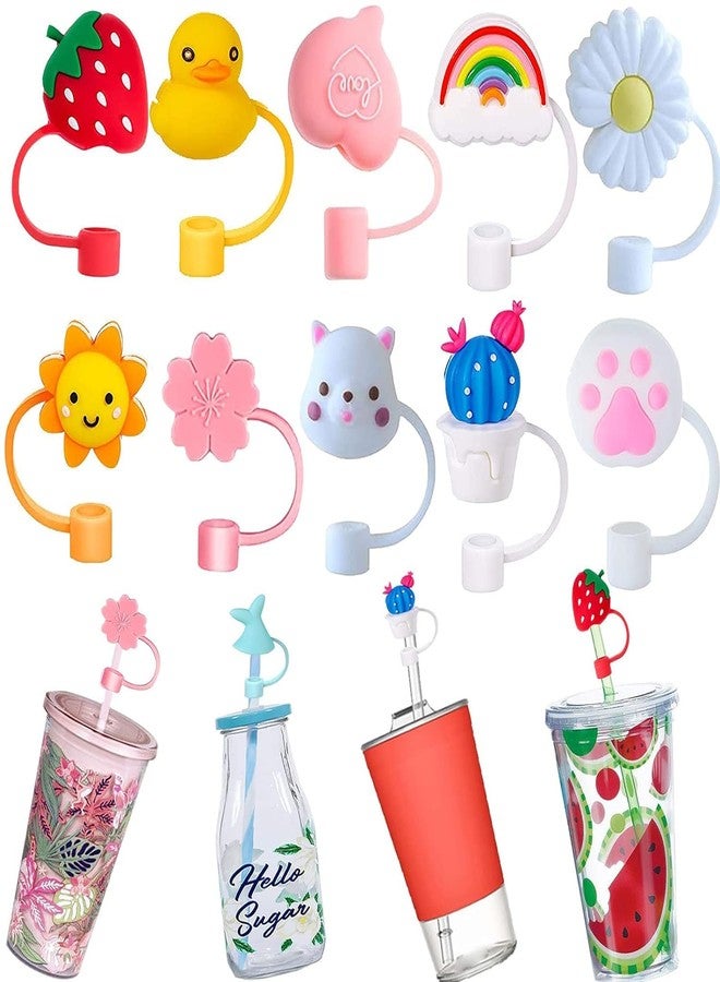 9UP® 10Pcs Reusable Cute Cartoon Straw Cap | Silicone Straw Cover Cap | Dust-Proof Drinking Straw Tips Lids Cover (Size : 9mm, Multi-Design) - Image 1