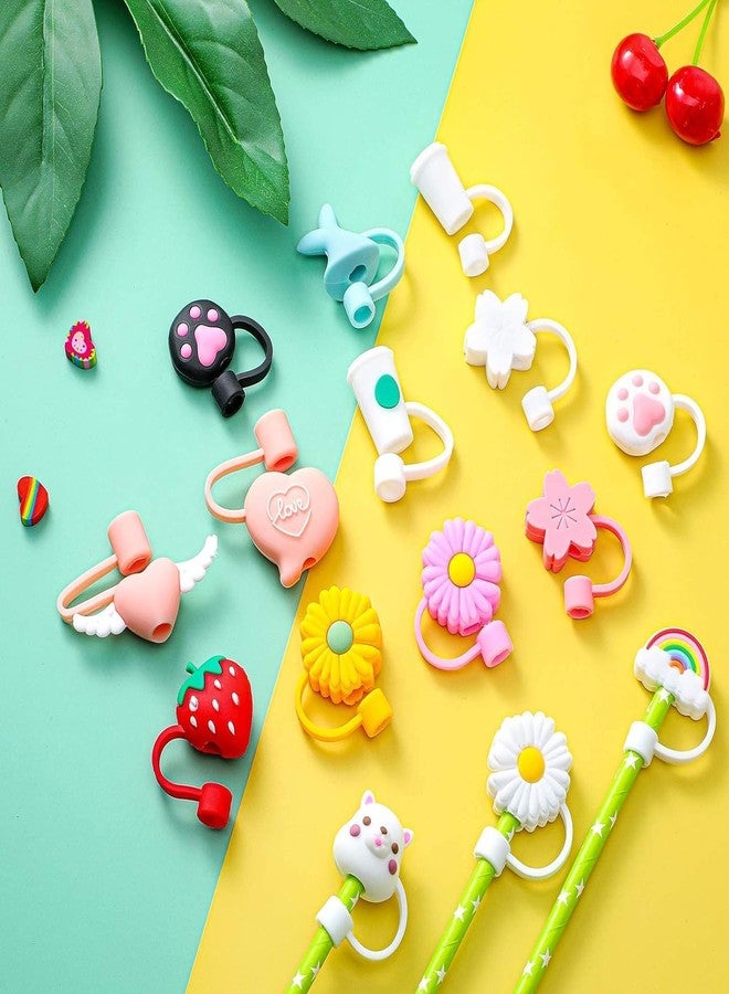9UP® 10Pcs Reusable Cute Cartoon Straw Cap | Silicone Straw Cover Cap | Dust-Proof Drinking Straw Tips Lids Cover (Size : 9mm, Multi-Design) - Image 2