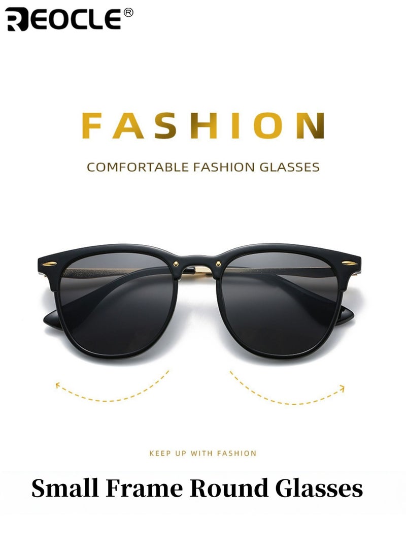 ريوكل نظارات بإطار صغير مستدير مع لمسات معدنية نظارات عادية زخرفية مضادة للضوء الساطع نظارات متينة مثالية لجميع المناسبات - Image 1