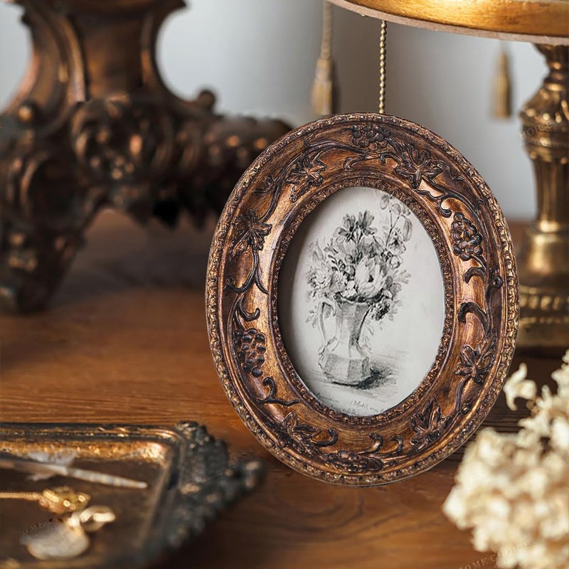 SIKOO 2.5?3.5 Oval Picture Frame Small Vintage Frames Antique Mini Picture Frame Bronze Gold - Image 3