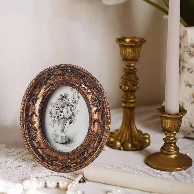 SIKOO 2.5?3.5 Oval Picture Frame Small Vintage Frames Antique Mini Picture Frame Bronze Gold - Image 4