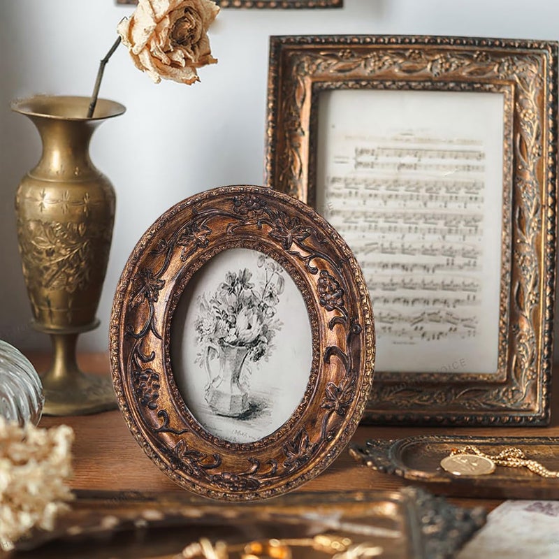 SIKOO 2.5?3.5 Oval Picture Frame Small Vintage Frames Antique Mini Picture Frame Bronze Gold - Image 2