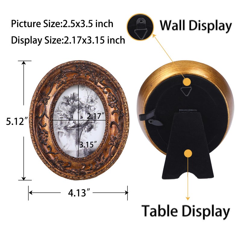 SIKOO 2.5?3.5 Oval Picture Frame Small Vintage Frames Antique Mini Picture Frame Bronze Gold - Image 5
