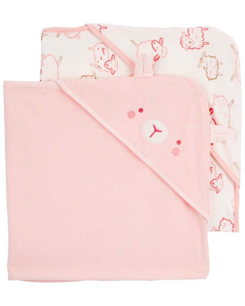carter's منشفة أطفال كارتير مع غطاء رأس (عبوة 2 باللون الوردي/العاجي) - Image 2