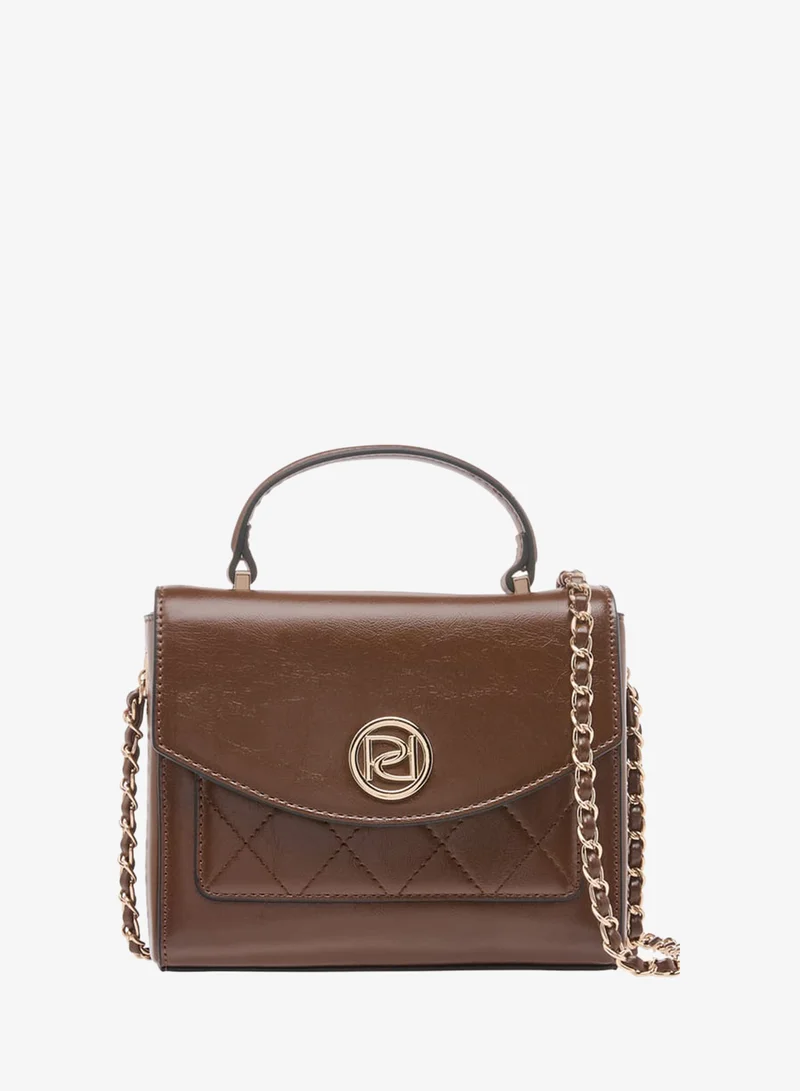 Women's Textured Satchel Bag with Top Handle and Chain Strap