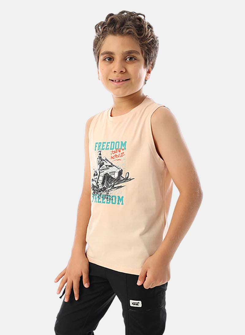 Andora Sleeveless Printed Boys Tank Top - Pale Orange - Image 2