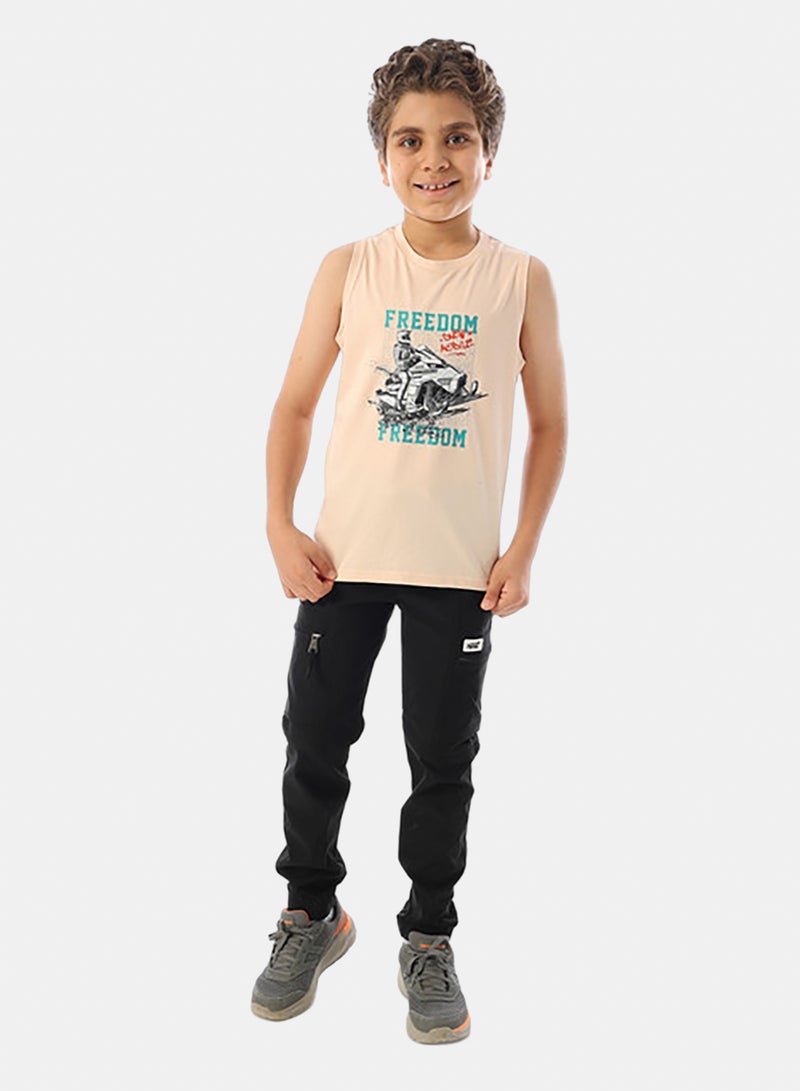 Andora Sleeveless Printed Boys Tank Top - Pale Orange - Image 5