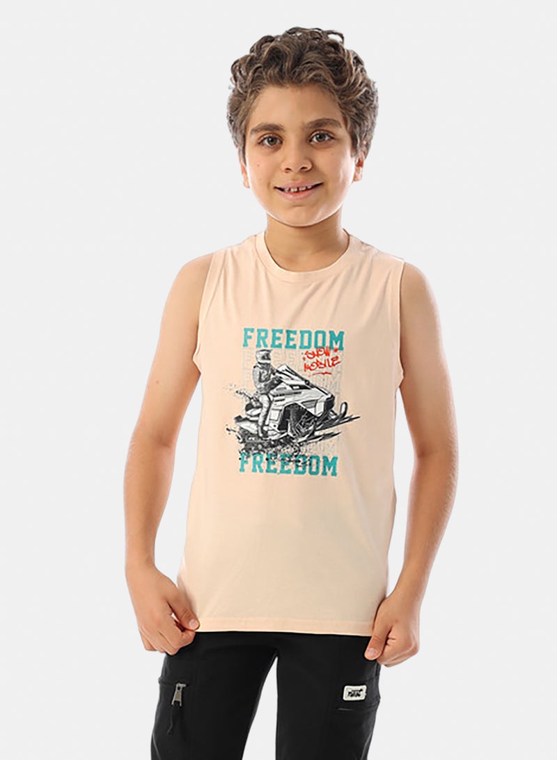 Andora Sleeveless Printed Boys Tank Top - Pale Orange - Image 1