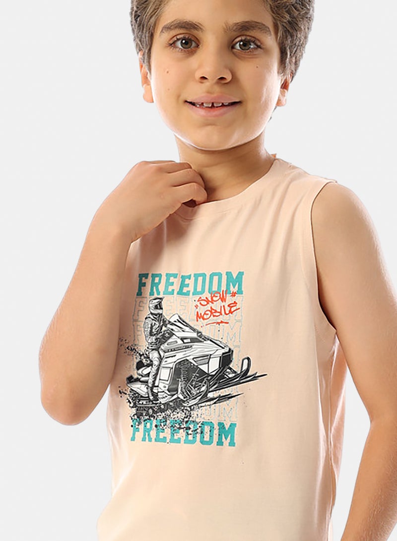 Andora Sleeveless Printed Boys Tank Top - Pale Orange - Image 4