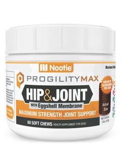 Nootie ProgilityMAX Hip & Joint Supplement for Large Dogs, Maximum Strength Dog Joint Support with Eggshell Membrane, Glucosamine and Chondroitin, 60 Count