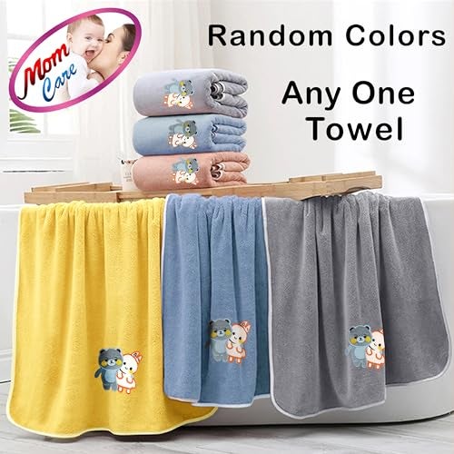 MOM CARE Cotton Microfibre Bath Towels for Kids -Extra Soft/Quick Dry/Strong Water Absorbent/Bathing Towel for Kids,Boys and Girls (1Pcs) Random Color L-70Cm X B-140Cm, 450 Tc, Multicolor - Image 4