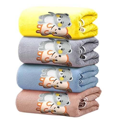 MOM CARE Cotton Microfibre Bath Towels for Kids -Extra Soft/Quick Dry/Strong Water Absorbent/Bathing Towel for Kids,Boys and Girls (1Pcs) Random Color L-70Cm X B-140Cm, 450 Tc, Multicolor - Image 1