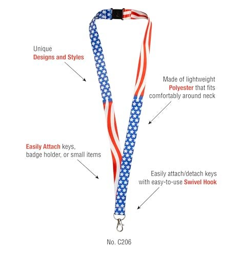 Lucky Line Lanyard with Swivel Snap, Patriotic Design (C206), Medium - Image 5