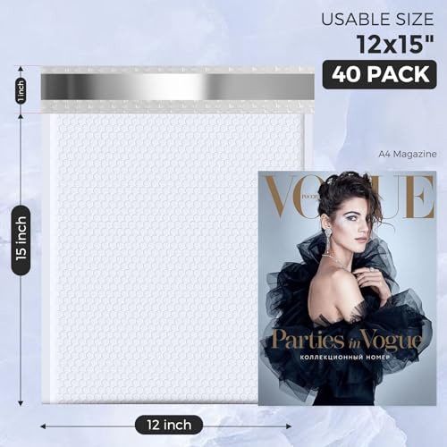 Metronic Bubble Mailers 12x15 Inch 40 Pack Large Bubble Mailer White Waterproof Padded Envelopes Opaque Cushioning Mailer for Shipping Clothes BooksJewelry Makeup Supplies - Image 3
