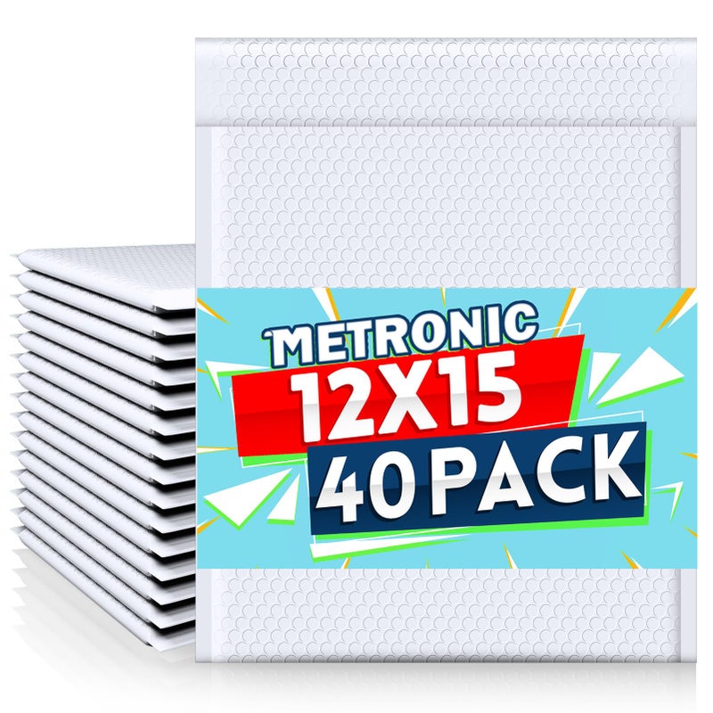 Metronic Bubble Mailers 12x15 Inch 40 Pack Large Bubble Mailer White Waterproof Padded Envelopes Opaque Cushioning Mailer for Shipping Clothes BooksJewelry Makeup Supplies - Image 2