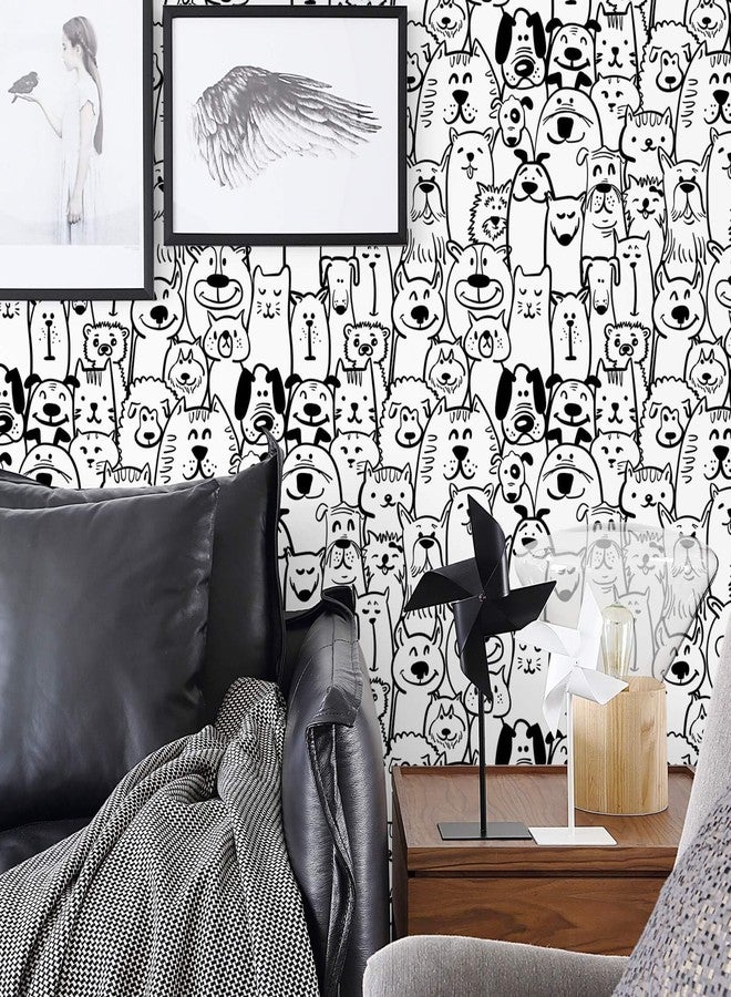 Ismoon Peel and Stick Wallpaper Black and White Contact Paper 17.3x118in Modern Dog Stick on Wallpaper Puppy Removable Self Adhesive Wall Paper for Kids Bedroom Vinyl Wall Decor - Image 3