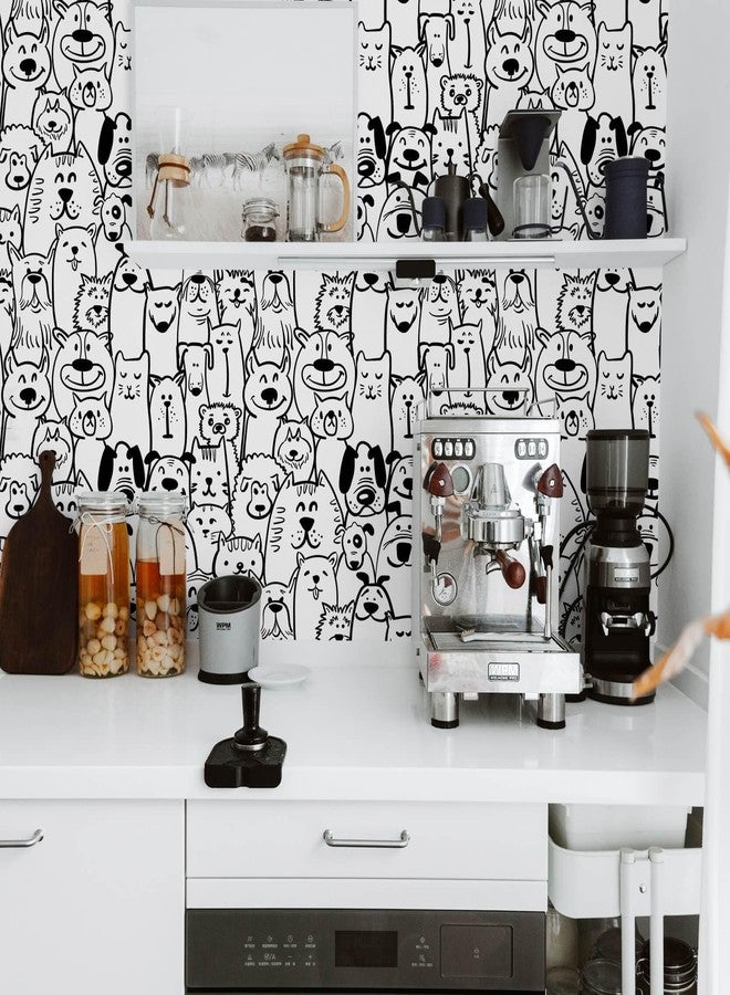 Ismoon Peel and Stick Wallpaper Black and White Contact Paper 17.3x118in Modern Dog Stick on Wallpaper Puppy Removable Self Adhesive Wall Paper for Kids Bedroom Vinyl Wall Decor - Image 4
