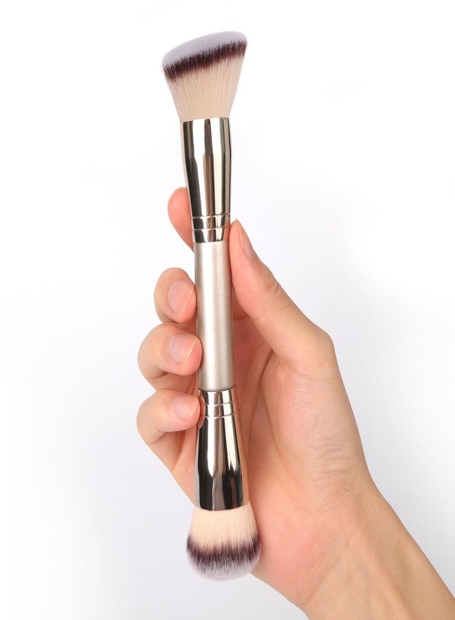 dpolla Dual-Ended Foundation Brush: Round & Angled Pro-Grade makeup brushes, 100% Vegan Synthetic Makeup Brush for Flawless Blending and Application of Liquid, Powder, Cream, Blush - Image 1