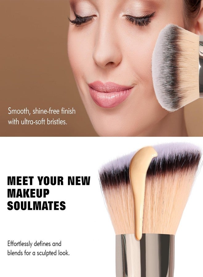 dpolla Dual-Ended Foundation Brush: Round & Angled Pro-Grade makeup brushes, 100% Vegan Synthetic Makeup Brush for Flawless Blending and Application of Liquid, Powder, Cream, Blush - Image 4