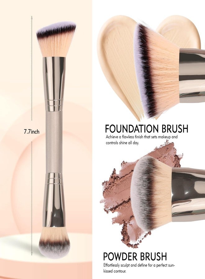 dpolla Dual-Ended Foundation Brush: Round & Angled Pro-Grade makeup brushes, 100% Vegan Synthetic Makeup Brush for Flawless Blending and Application of Liquid, Powder, Cream, Blush - Image 3