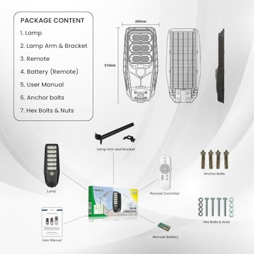 hardoll 300W All in One Solar Street Light LED Outdoor Waterproof Motion Sensor Lamp for Home Garden 10000mah Battery Remote Controlled(ABS,Cool White-Pack of 1) Battery Replaceable - Image 4