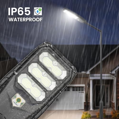 hardoll 300W All in One Solar Street Light LED Outdoor Waterproof Motion Sensor Lamp for Home Garden 10000mah Battery Remote Controlled(ABS,Cool White-Pack of 1) Battery Replaceable - Image 3