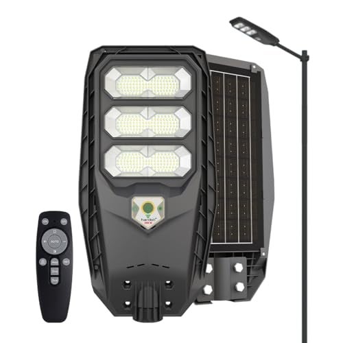 hardoll 300W All in One Solar Street Light LED Outdoor Waterproof Motion Sensor Lamp for Home Garden 10000mah Battery Remote Controlled(ABS,Cool White-Pack of 1) Battery Replaceable - Image 1