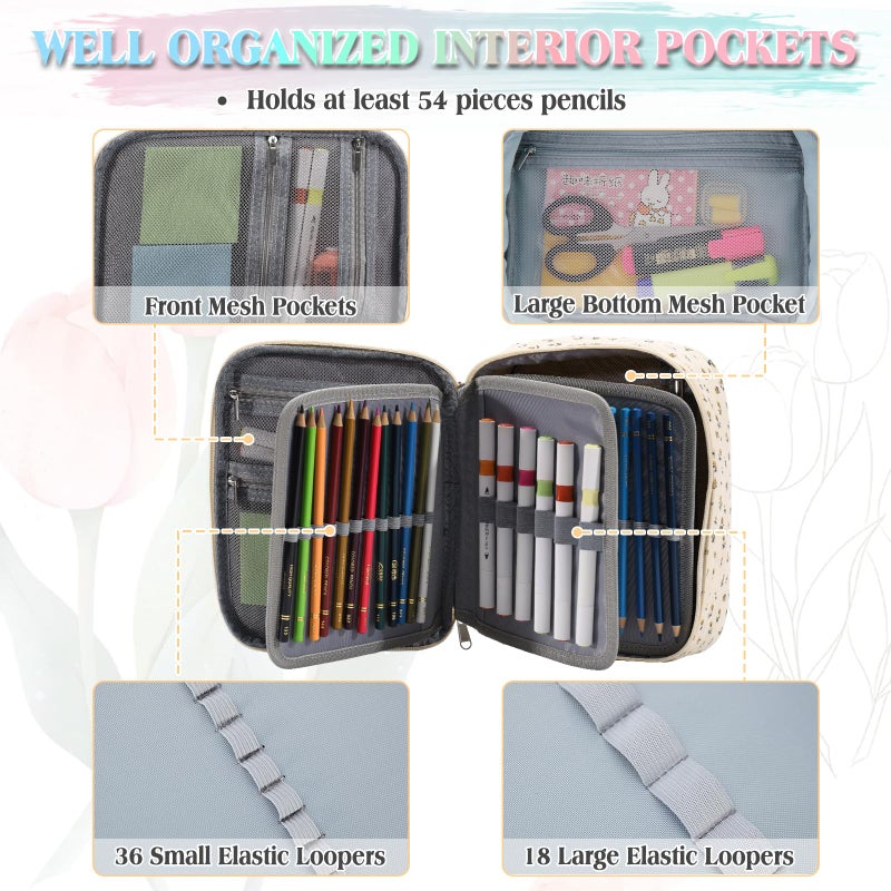 VX VONXURY Large Pen Pencil Case,VONXURY High Capacity Art Colored Pencil Pouch Portable Stationery Organizer With 2 Detachable Layers 54 Slots Multiple Zipper Pockets for School Office College - Image 3