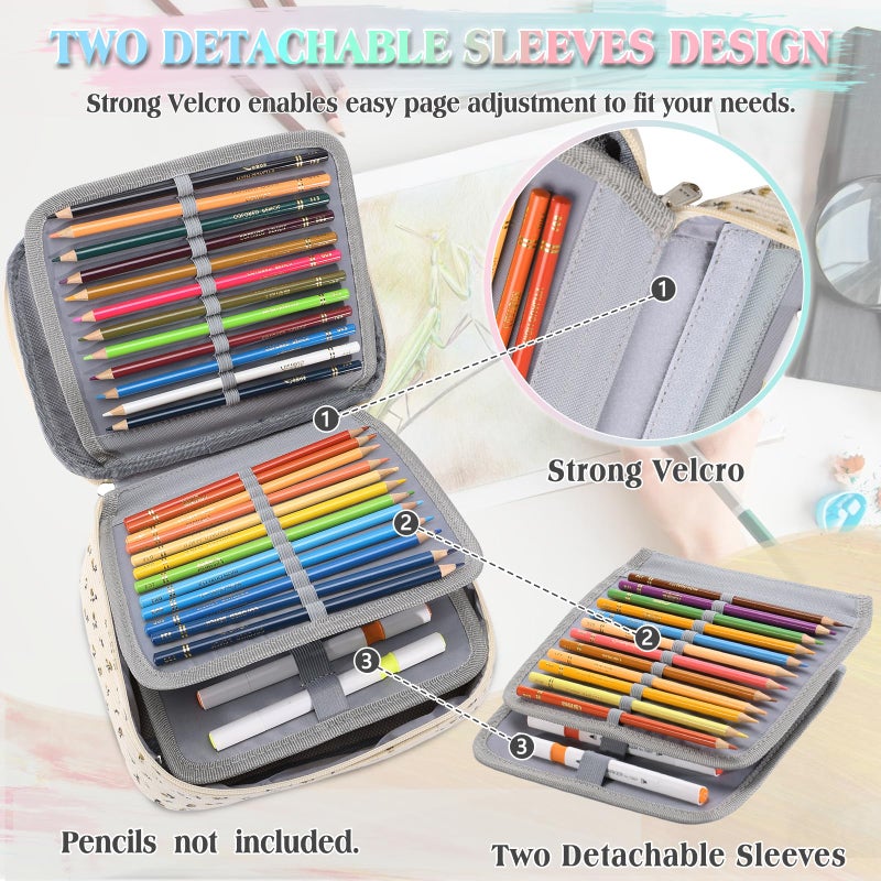 VX VONXURY Large Pen Pencil Case,VONXURY High Capacity Art Colored Pencil Pouch Portable Stationery Organizer With 2 Detachable Layers 54 Slots Multiple Zipper Pockets for School Office College - Image 4