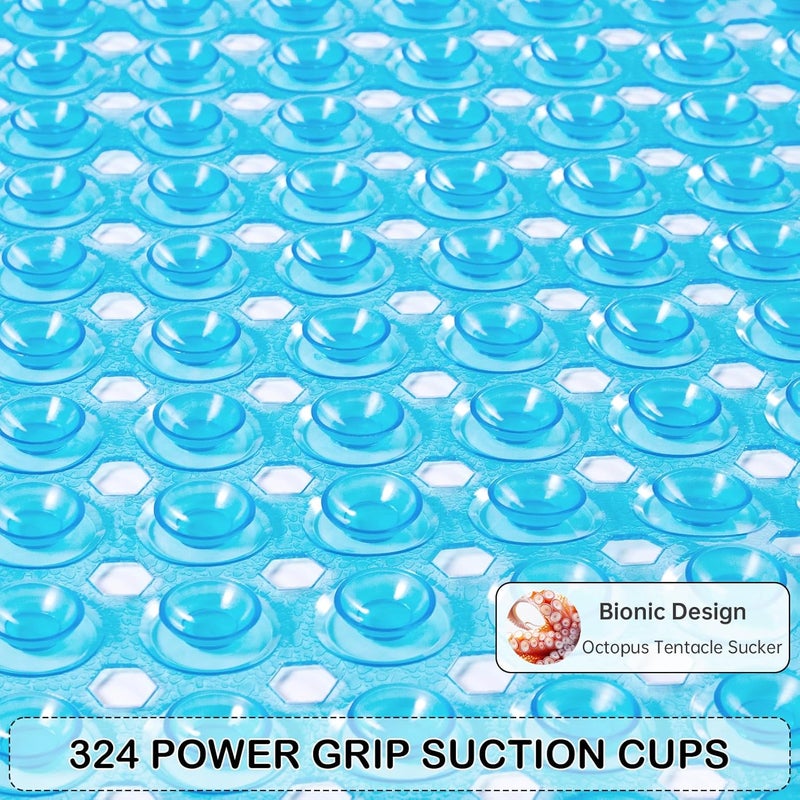 Linoows Non-Slip Bathtub and Shower Mats, Power Grip Bath Mat 35 x 16.3 Inch with Suction Cups and Drain Holes for Tub Bathroom Floor Safety, Machine Washable Soft Bathmat, Clear Blue - Image 3