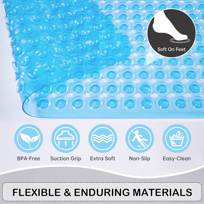 Linoows Non-Slip Bathtub and Shower Mats, Power Grip Bath Mat 35 x 16.3 Inch with Suction Cups and Drain Holes for Tub Bathroom Floor Safety, Machine Washable Soft Bathmat, Clear Blue - Image 5