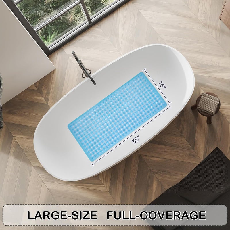 Linoows Non-Slip Bathtub and Shower Mats, Power Grip Bath Mat 35 x 16.3 Inch with Suction Cups and Drain Holes for Tub Bathroom Floor Safety, Machine Washable Soft Bathmat, Clear Blue - Image 4