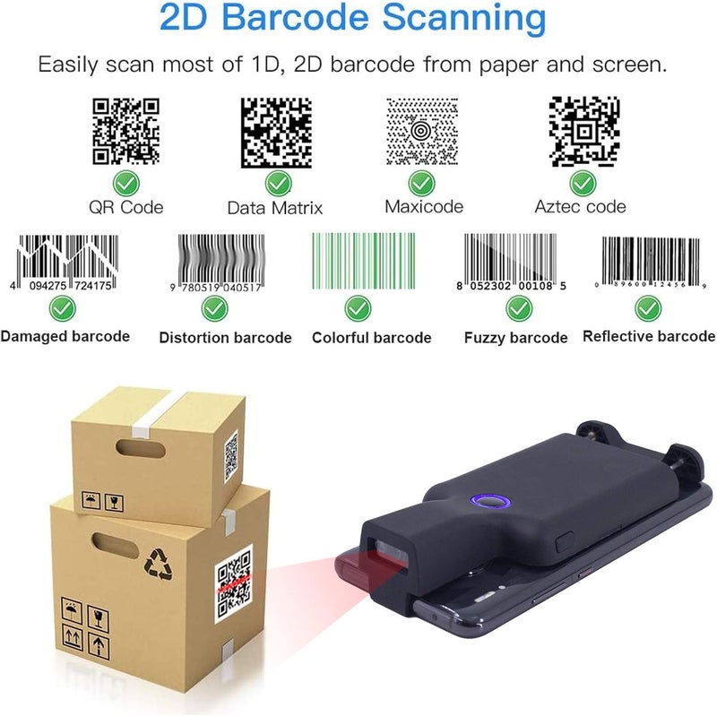 سيمكود ماسح الباركود المحمول مع بلوتوث - قارئ الرموز الشريطية 1D 2D QR، PDF417، Data Matrix، Maxicode، اتصال لاسلكي - Image 2