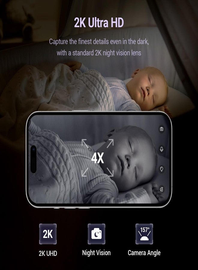 BOOPOO Smart Monitor Camera for Kids - Advanced AI Solution without Sensor, with Crying Detection, Movement and Safe Zones, HD 2K Night Vision, Two-Way Audio (USBMCRIB) - Image 5