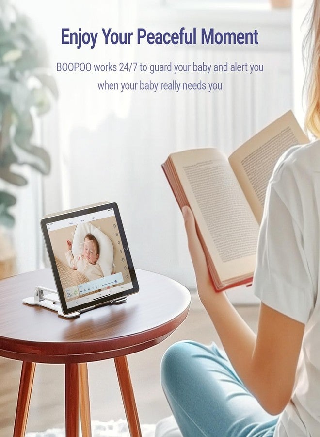 BOOPOO Smart Monitor Camera for Kids - Advanced AI Solution without Sensor, with Crying Detection, Movement and Safe Zones, HD 2K Night Vision, Two-Way Audio (USBMCRIB) - Image 4