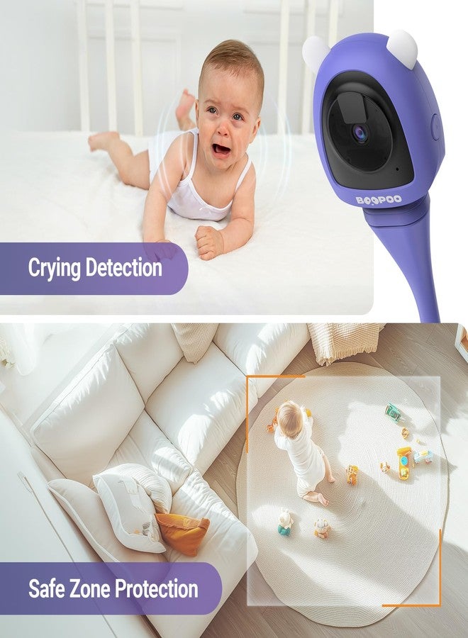 BOOPOO Smart Monitor Camera for Kids - Advanced AI Solution without Sensor, with Crying Detection, Movement and Safe Zones, HD 2K Night Vision, Two-Way Audio (USBMCRIB) - Image 3