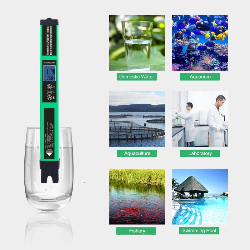 Digital PH Meter: Black & Green, BT Cloud Data Management, Automatic Temperature Compensation - Accurate EC TDS CF Temp Testing, Portable Water Tester for Home Drinking Water, Hydroponics, Lab, Aquari - Image 2