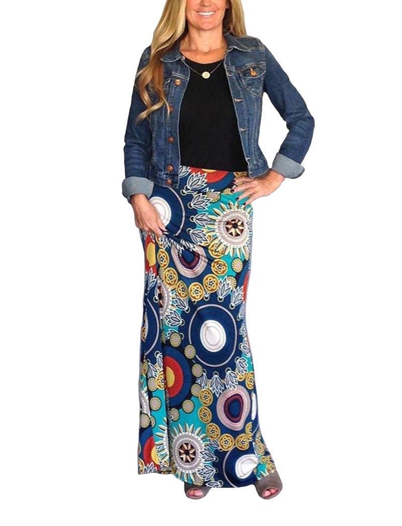 Yinggeli Women's Bohemian Print Long Maxi Skirt (XXX-Large, C-Flower) - Image 1
