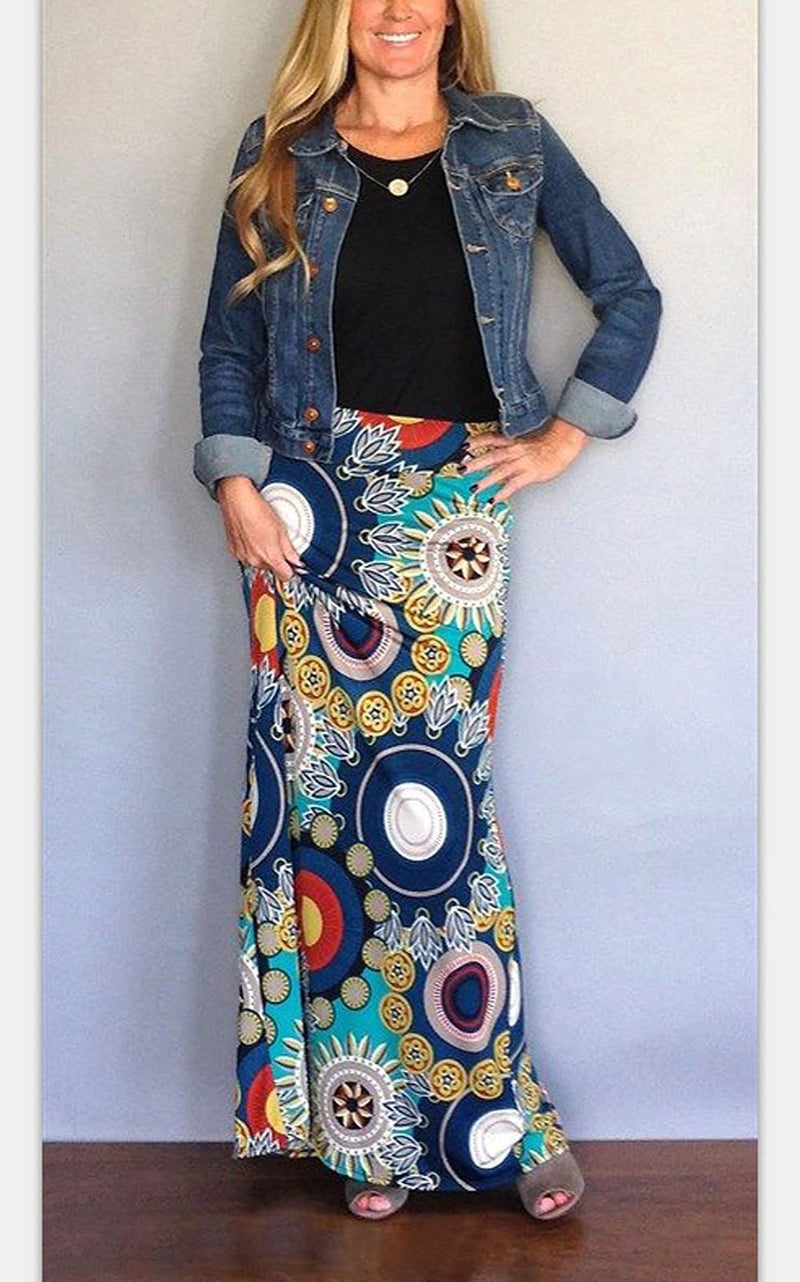 Yinggeli Women's Bohemian Print Long Maxi Skirt (XXX-Large, C-Flower) - Image 2
