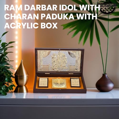 Piepot Ram Darbar Idol with Charan Paduka | Ram Darbar Idol | Charan Paduka Box for Pooja | Spiritual Pooja Item for Home | Return Gift Puja Box | Wedding Gifts & House Warming | Diwali Gifts - Image 5
