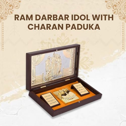 Piepot Ram Darbar Idol with Charan Paduka | Ram Darbar Idol | Charan Paduka Box for Pooja | Spiritual Pooja Item for Home | Return Gift Puja Box | Wedding Gifts & House Warming | Diwali Gifts - Image 2