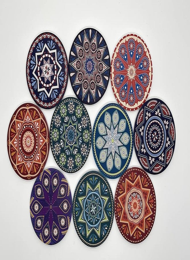 Trinsi Absorbent Ceramic Stone Coasters for Drink, Mandala,Set of 10 Coasters with Cork Back - Image 1
