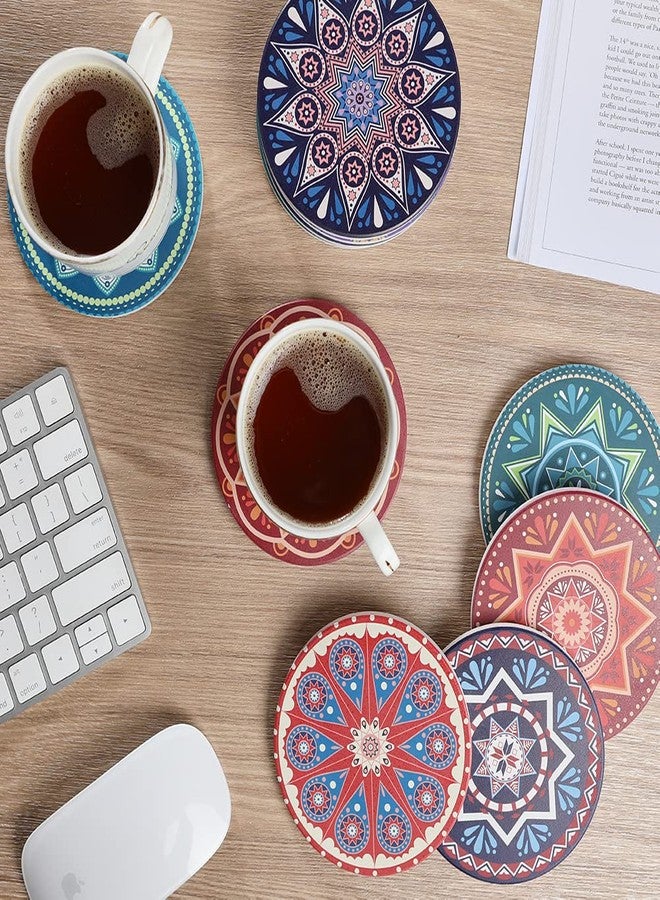Trinsi Absorbent Ceramic Stone Coasters for Drink, Mandala,Set of 10 Coasters with Cork Back - Image 3