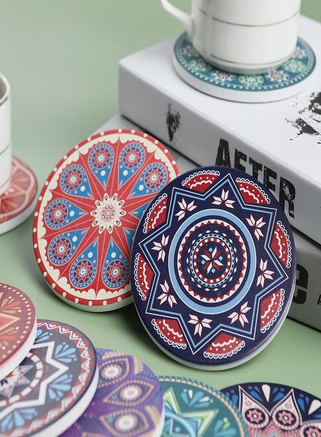 Trinsi Absorbent Ceramic Stone Coasters for Drink, Mandala,Set of 10 Coasters with Cork Back - Image 5