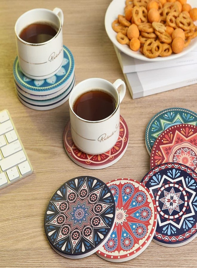 Trinsi Absorbent Ceramic Stone Coasters for Drink, Mandala,Set of 10 Coasters with Cork Back - Image 4