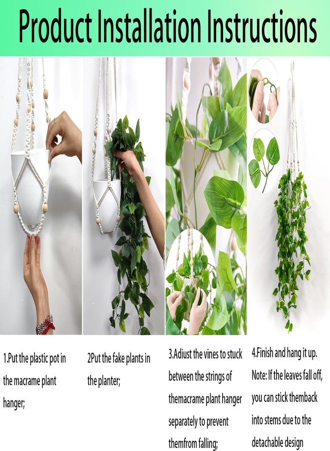 Comtelek Fake Hanging Plants Artificial Plants for Home Decor Macrame Plant Hanger with Fake Vines Faux Hanging Planter Greenery for Wall Ceiling Bedroom Bathroom Kitchen Office Boho Decor Indoor - Image 3